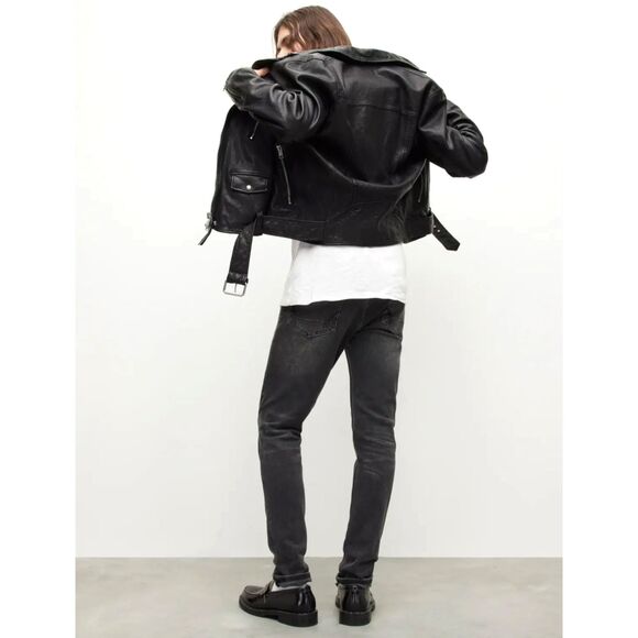 AllSaints Distressed Graine Reed Grey Black Slim Cotton Jeans Size 30 - Picture 2 of 13